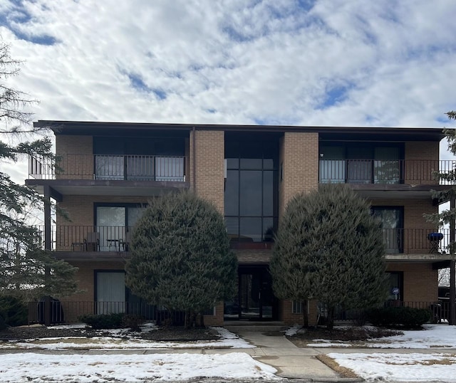 view of snow covered building