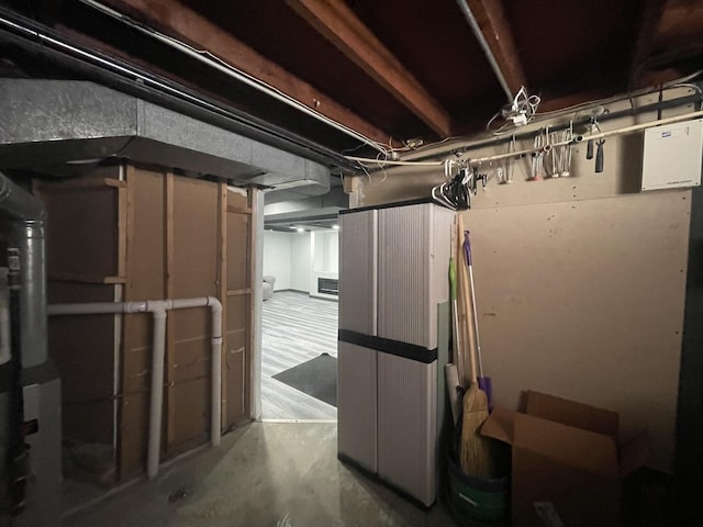 view of unfinished basement