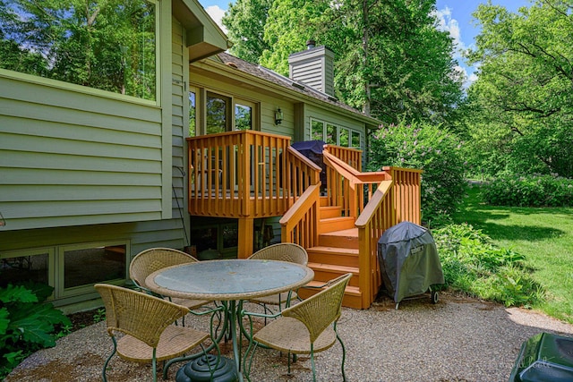 18 Colony Ln, Galena, IL 61036 - view of patio / terrace with a wooden deck, outdoor dining area, a grill, and stairs