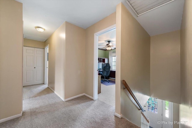 631 Alice Ct, Elgin, IL 60123 - hallway featuring an upstairs landing, carpet, baseboards, and a desk