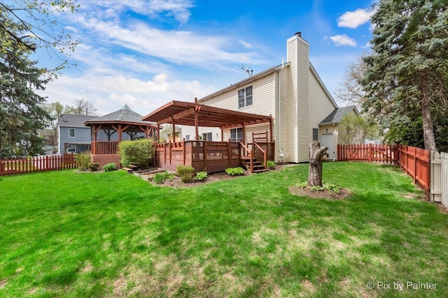 631 Alice Ct, Elgin, IL 60123 - rear view of house with a gazebo, a chimney, and a wooden deck