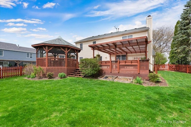 631 Alice Ct, Elgin, IL 60123 - rear view of property with a chimney, a gazebo, a pergola, and a deck