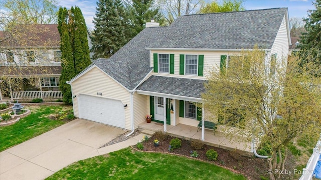 631 Alice Ct, Elgin, IL 60123 - view of front facade featuring a porch, an attached garage, concrete driveway, and a front lawn
