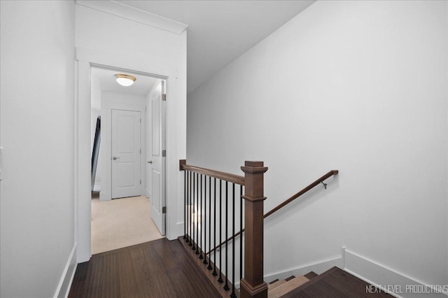 stairs featuring wood finished floors and baseboards