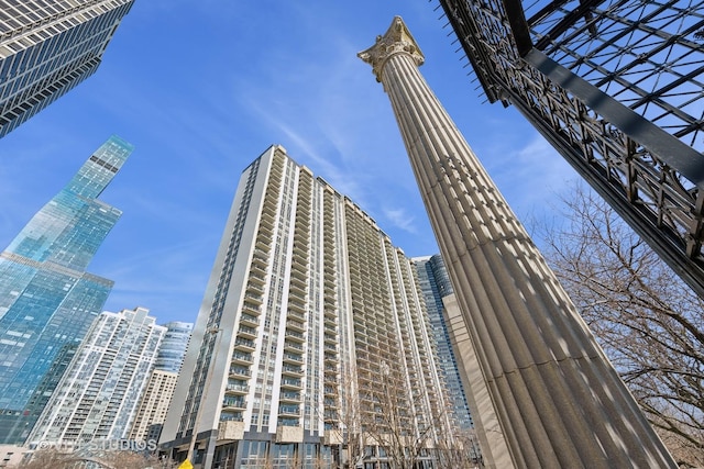 view of building exterior with a city view