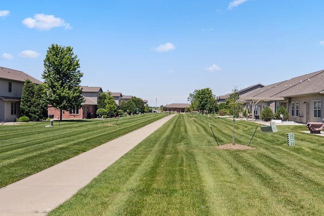view of property's community featuring a residential view and a lawn