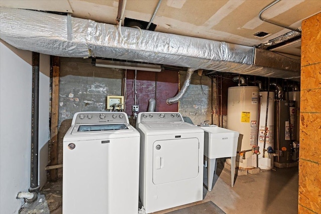 laundry room featuring laundry area, washer and clothes dryer, and gas water heater