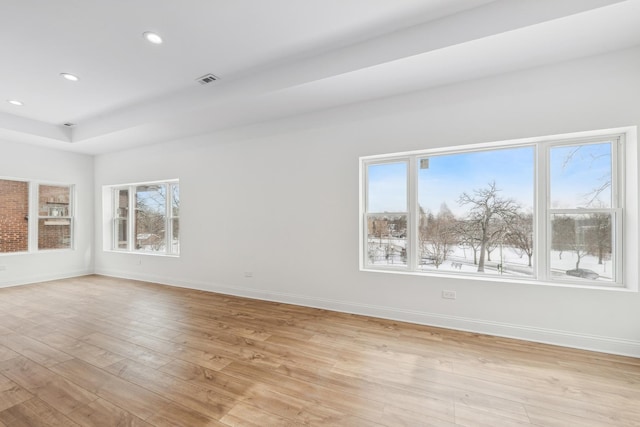 unfurnished room featuring baseboards, a healthy amount of sunlight, and light wood finished floors