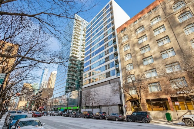 view of building exterior with a city view