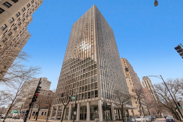 view of building exterior with a city view