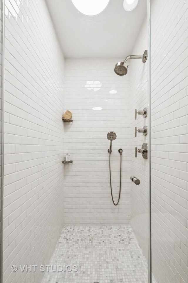 bathroom featuring a shower stall