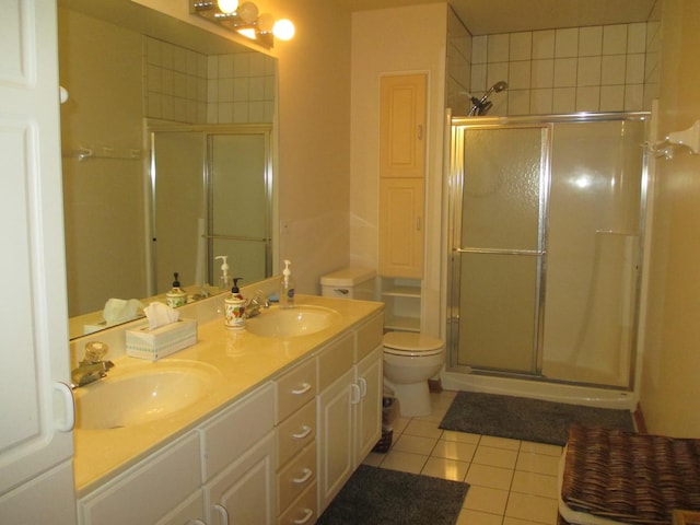 bathroom featuring tile patterned flooring, a sink, and a shower stall