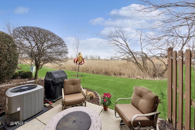 view of patio featuring central air condition unit and area for grilling