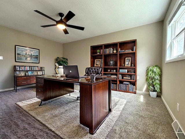 1816 Sadler Dr, Champaign, IL 61821 - home office with carpet, ceiling fan, and baseboards