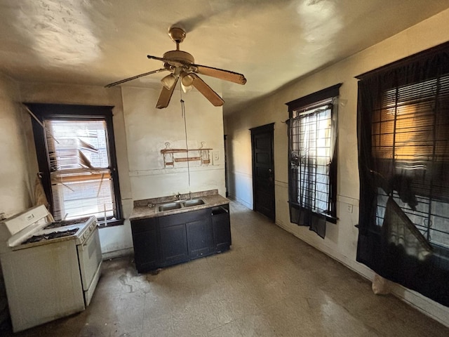 kitchen with plenty of natural light, washer / clothes dryer, dark cabinetry, and a sink