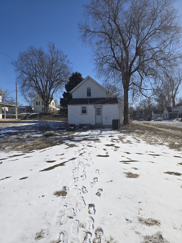 view of snow covered exterior