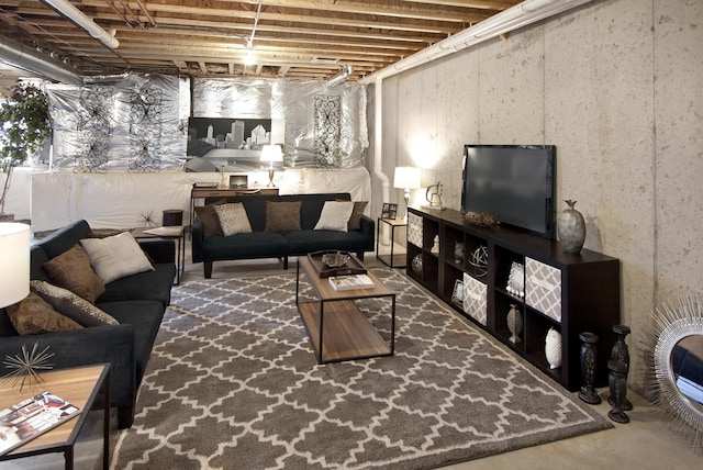 living room with concrete floors