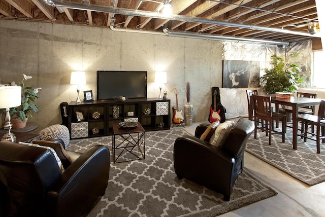 living room with concrete floors