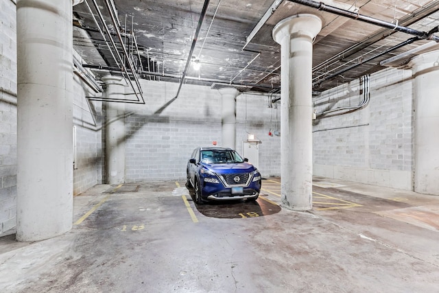 parking garage with concrete block wall