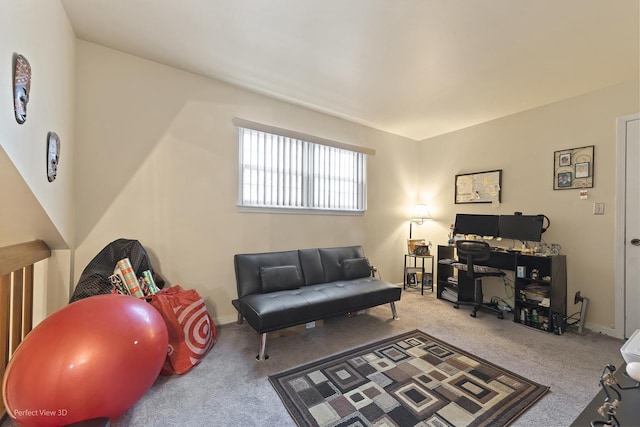 living area with carpet and baseboards