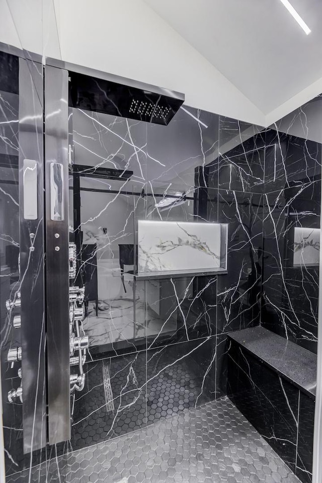 details with a marble finish shower