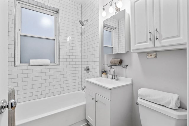 full bath with toilet, tub / shower combination, and vanity