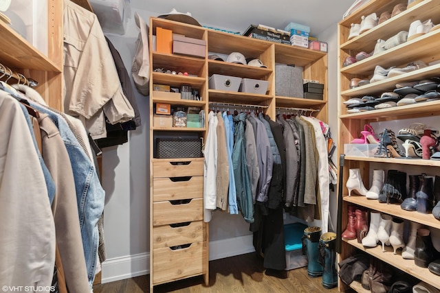 walk in closet featuring wood finished floors