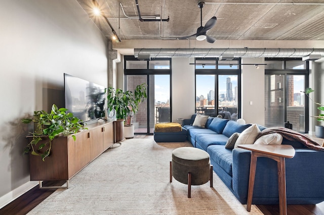 living room featuring baseboards