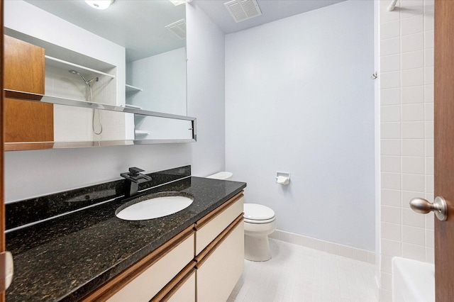 bathroom with tile patterned flooring, visible vents, vanity, and toilet