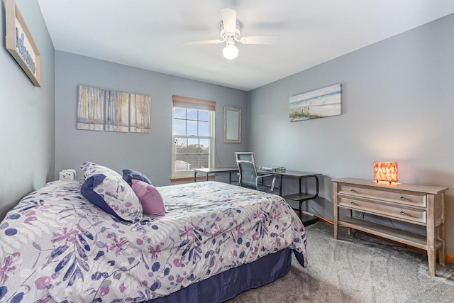 carpeted bedroom featuring a ceiling fan