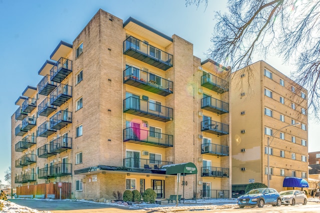 view of snow covered building