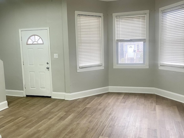 entryway featuring baseboards and wood finished floors