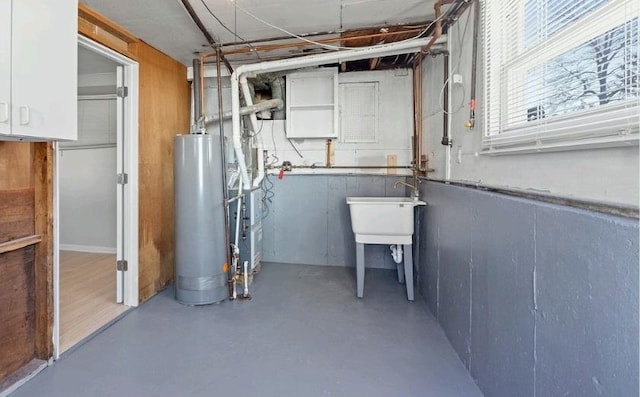 basement with gas water heater