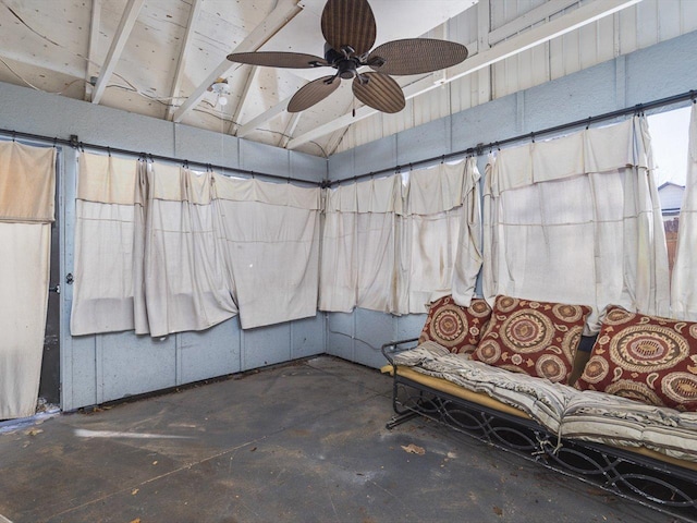 basement with ceiling fan