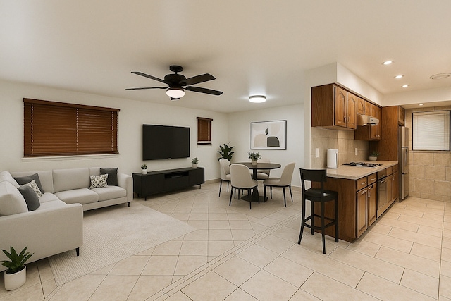 9310 S Eggleston Ave, Chicago, IL 60620 - living area featuring ceiling fan, light tile patterned flooring, and recessed lighting