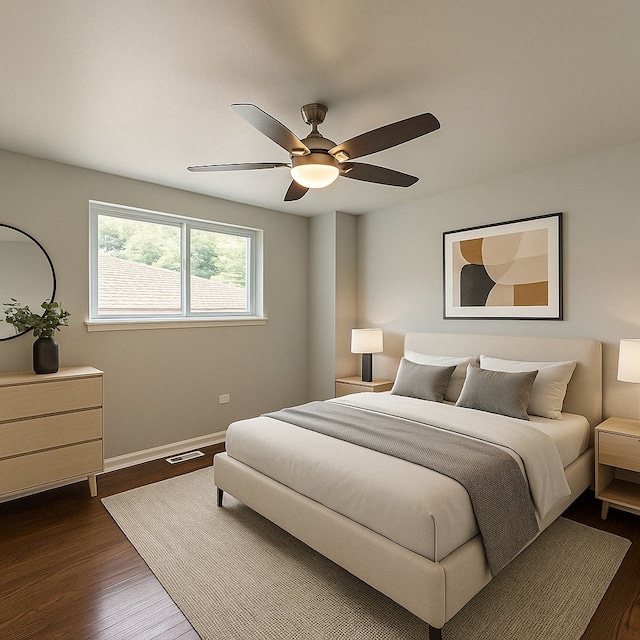 9310 S Eggleston Ave, Chicago, IL 60620 - bedroom featuring a ceiling fan, baseboards, and dark wood-style flooring