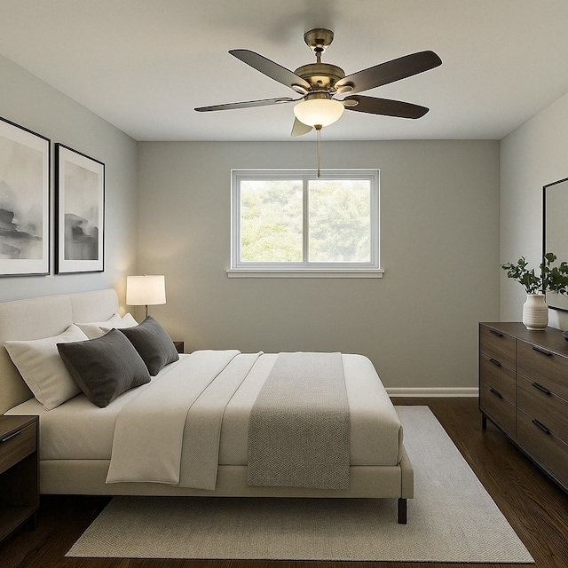 9310 S Eggleston Ave, Chicago, IL 60620 - bedroom featuring baseboards, a ceiling fan, and dark wood-style floors