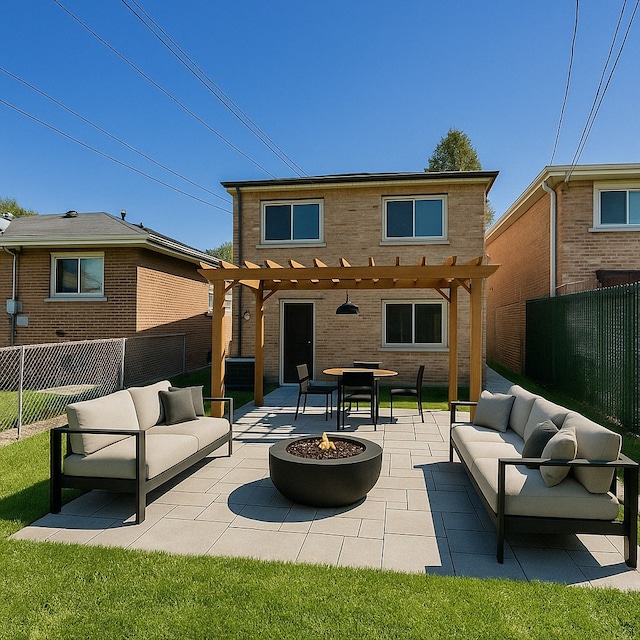 9310 S Eggleston Ave, Chicago, IL 60620 - back of house with a pergola, an outdoor living space with a fire pit, and a patio