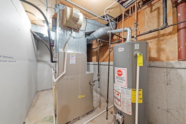 utility room with water heater and heating unit