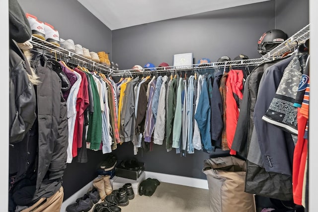 walk in closet with carpet flooring