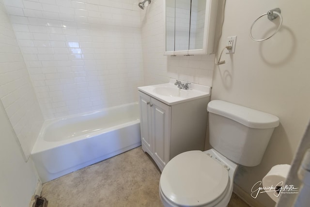 bathroom featuring visible vents, shower / bathing tub combination, vanity, and toilet