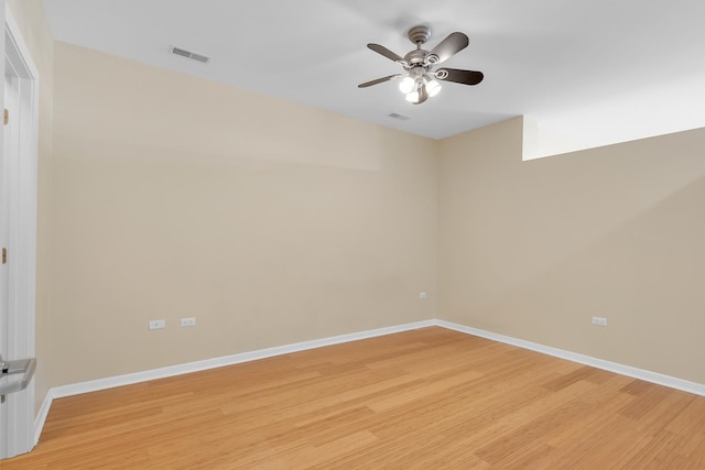 empty room with baseboards, visible vents, and light wood-style floors