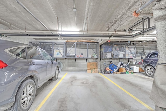 parking deck with concrete block wall