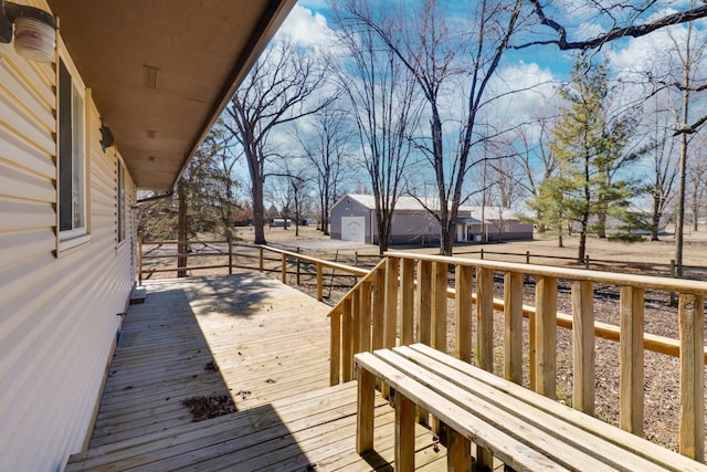 deck with an outbuilding