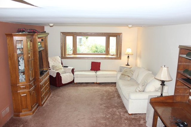 living room with carpet and visible vents