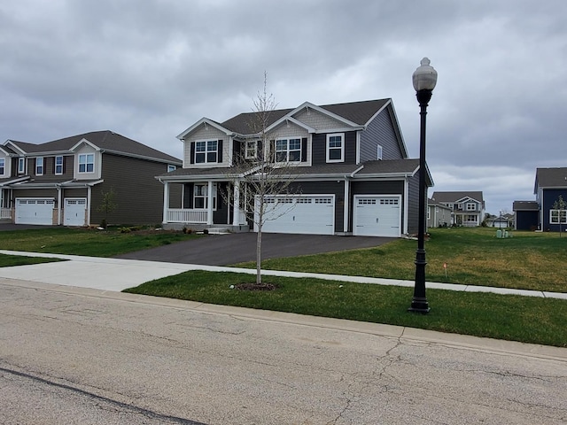 view of front of home featuring a front lawn, a garage, and aphalt driveway