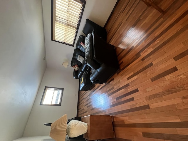 living room featuring wooden walls