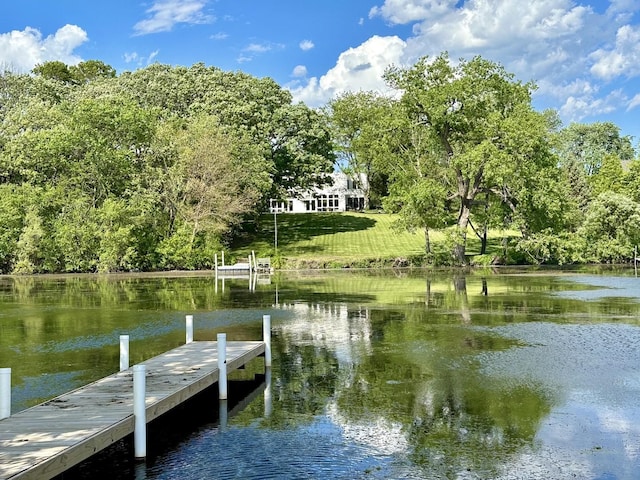 view of dock with a water view