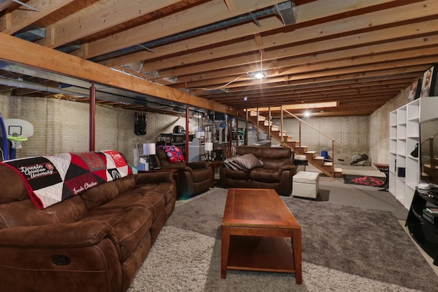 unfinished basement featuring stairs