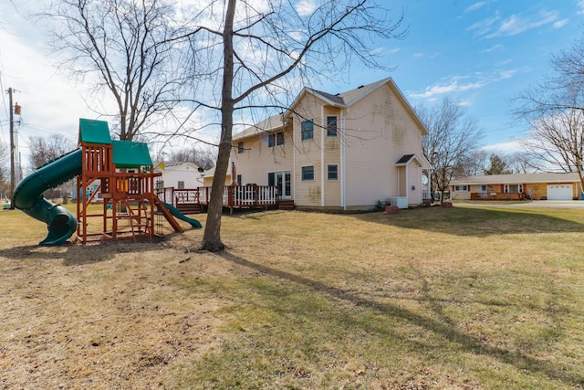 exterior space featuring a playground and a lawn